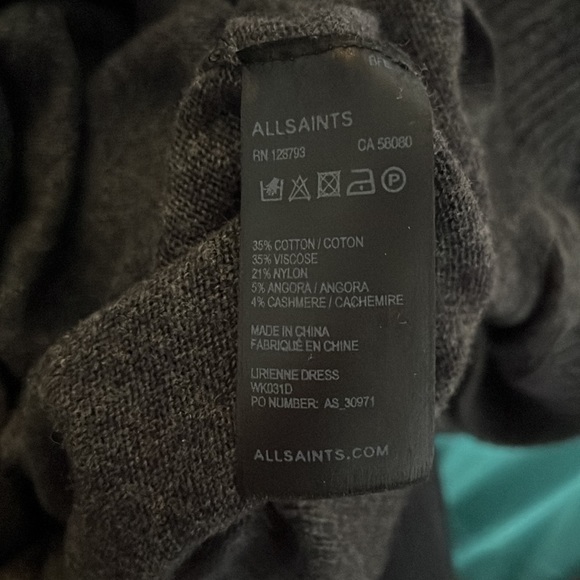 All Saints Cashmere/Angora Wool Charcoal Grey Sweater Dress/Tunic - Picture 4 of 4